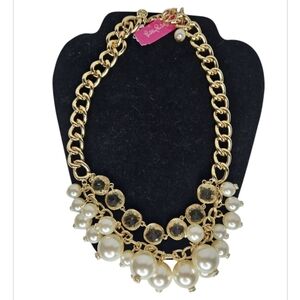 Lilly Pulitzer Pink Palms Gold Metallic Cluster Necklace NEW